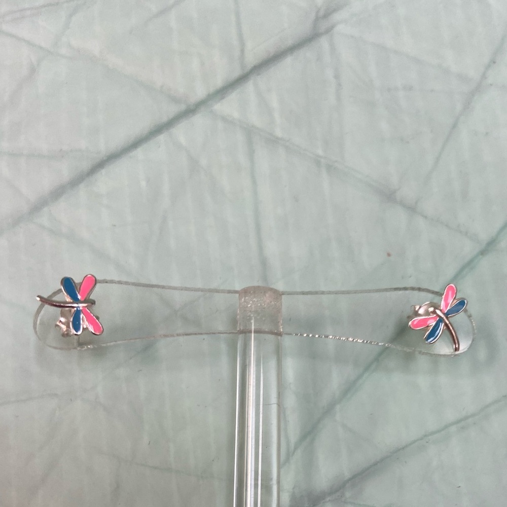Tiny dragonflies. For young girls. Pink and blue on 925 silver posts.  New